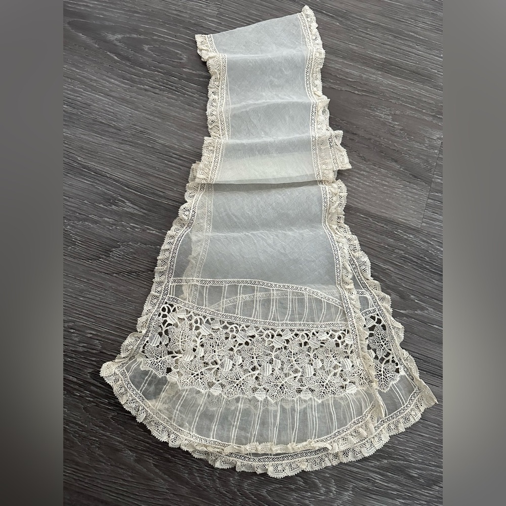 Antique Lace Scarf, Victorian Lace Scarf, Cream Color